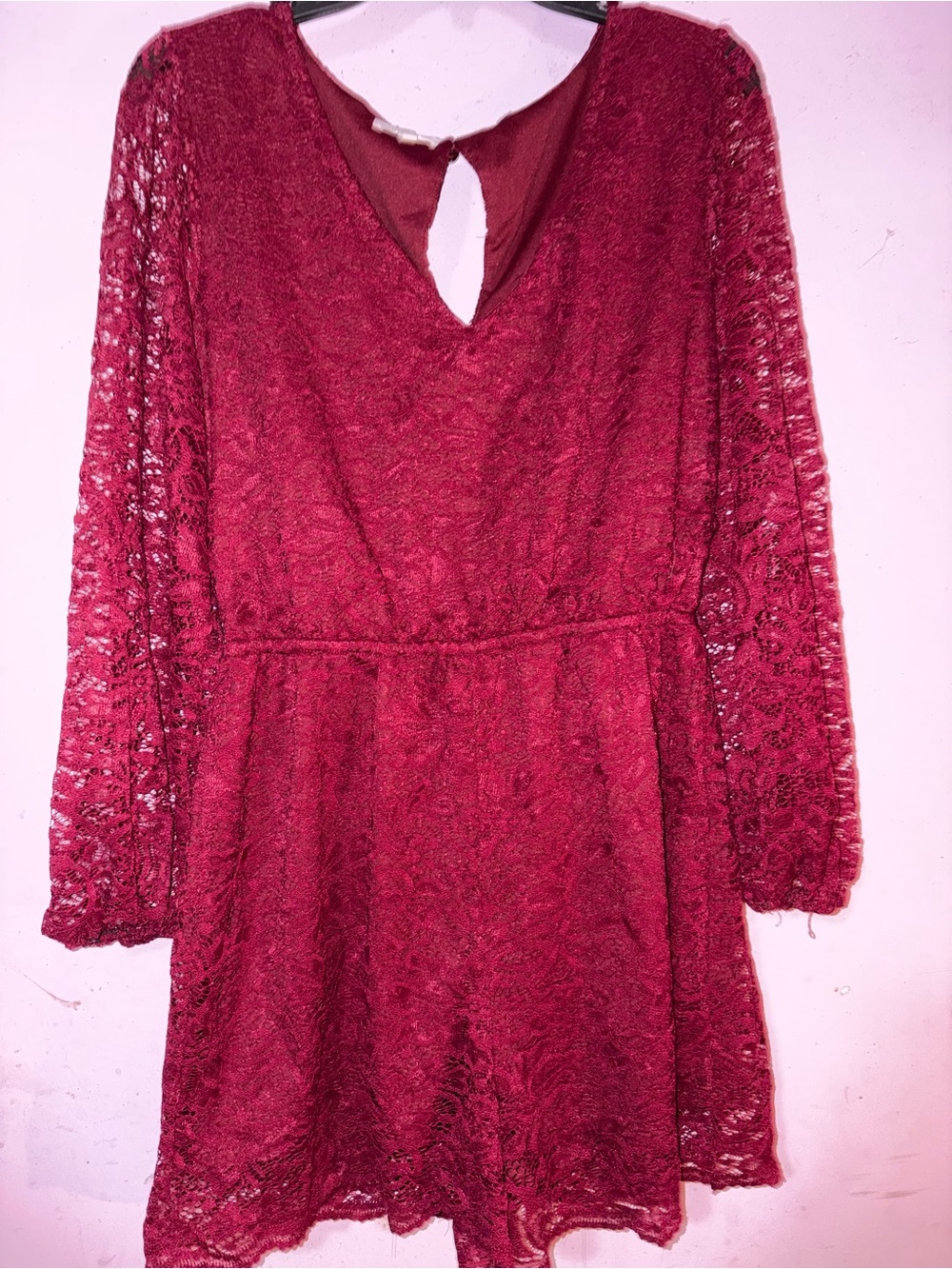 Maurices Wine Red Lace Long Sleeve Romper